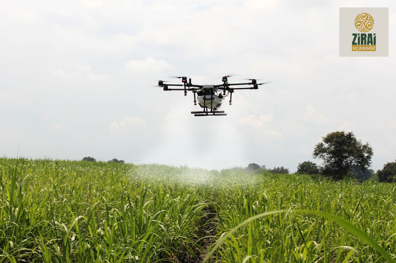 Drone ile hassas tarım uygulamaları – tarım arazisinde ilaçlama yapan insansız hava aracı.